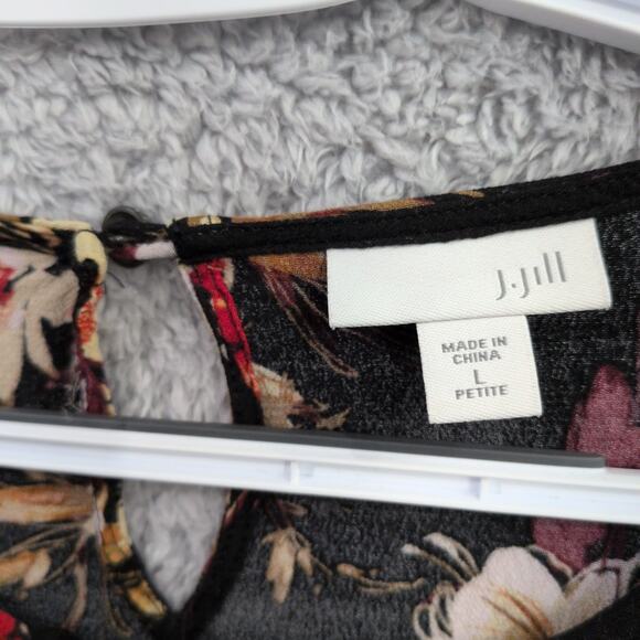 J Jill Top Women's Large Petite LP Black Floral 3/4 Bell Sleeve V Neck Peasant - Picture 4 of 13